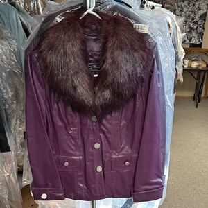 Terry Lewis Classic Luxuries Plum Leather Jacket with Faux Fur